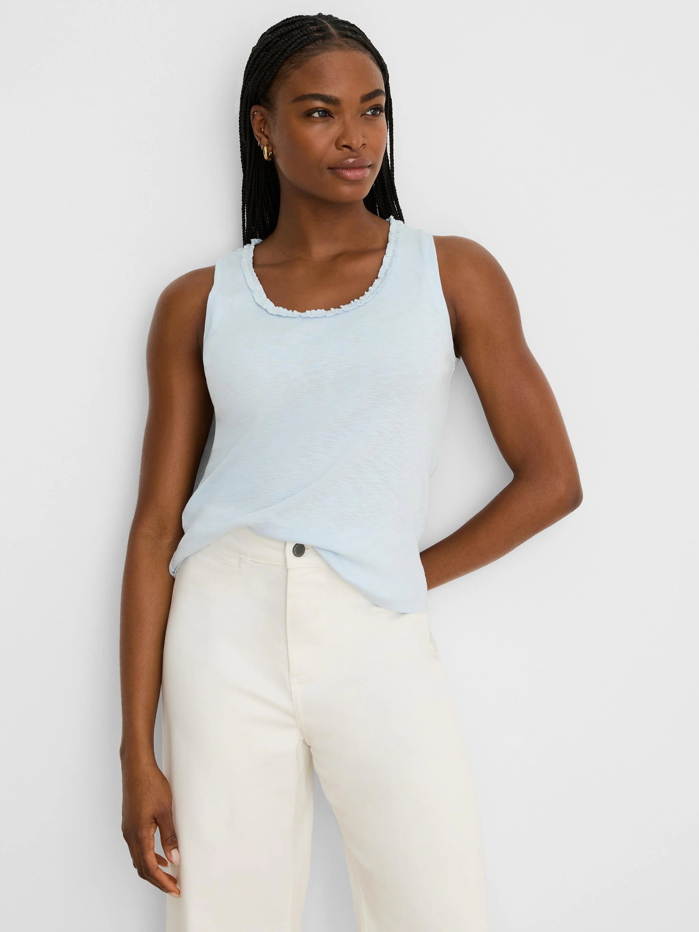 Ruffle Neck Slub Tank