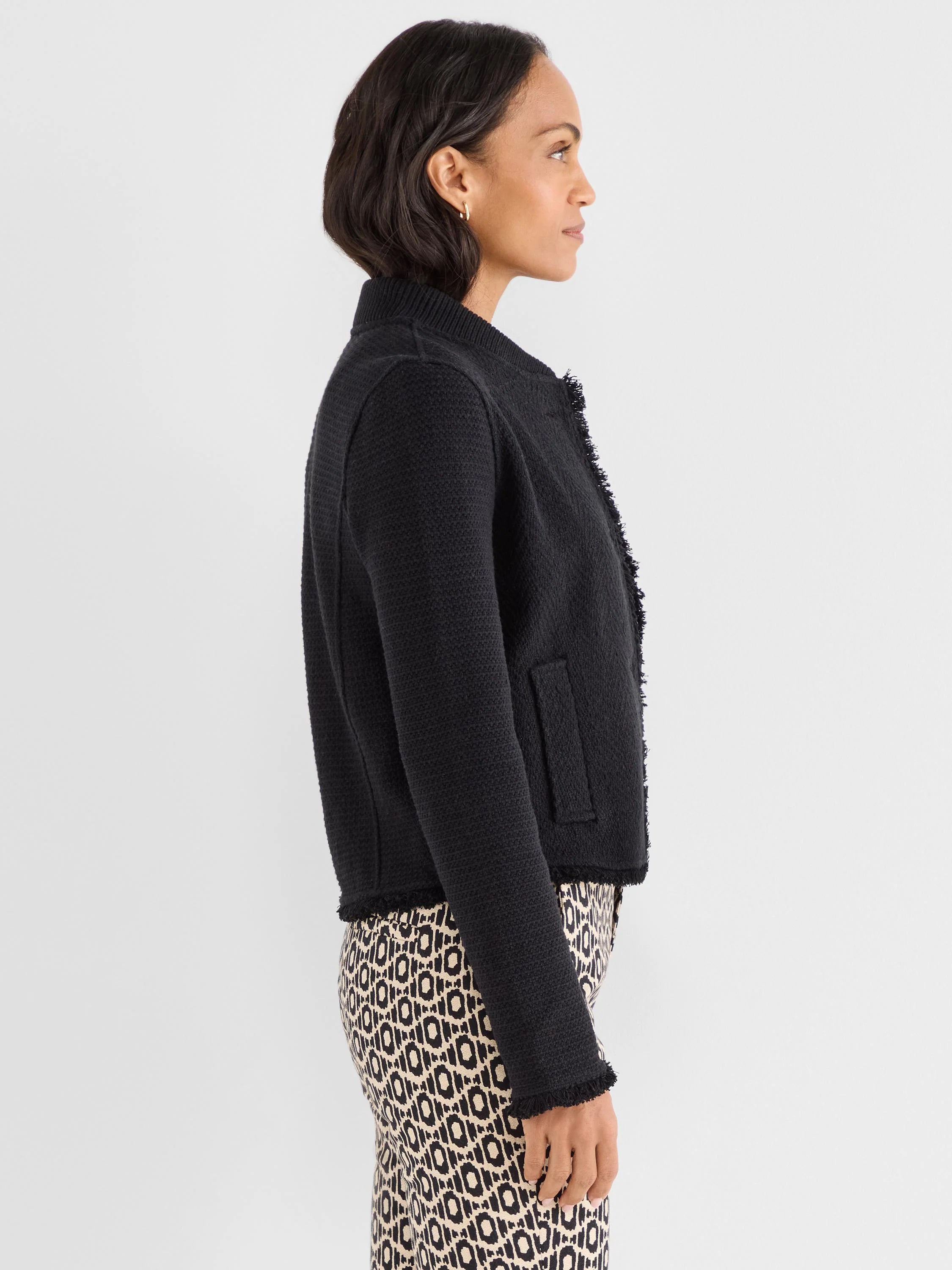 Fringe Mix Knit Bomber Jacket