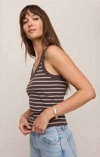 Rowe Striped Scoop Tank Dark Chocolate