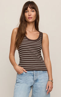 Rowe Striped Scoop Tank Dark Chocolate