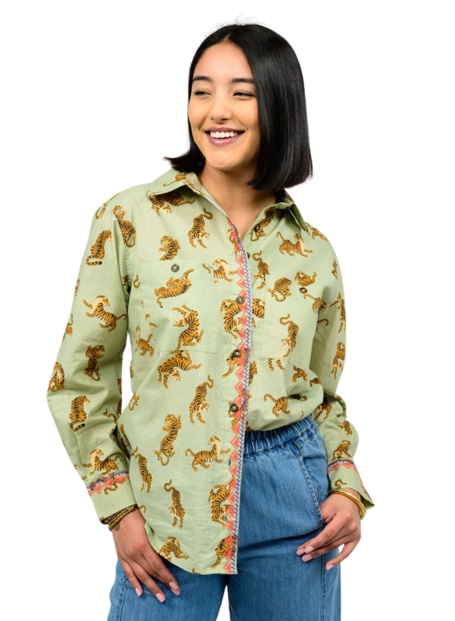 Tiger Embroidered Camp Shirt