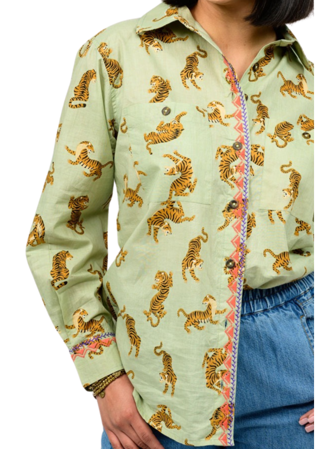 Tiger Embroidered Camp Shirt