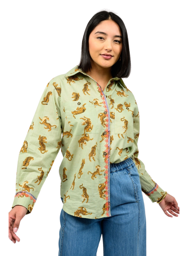 Tiger Embroidered Camp Shirt