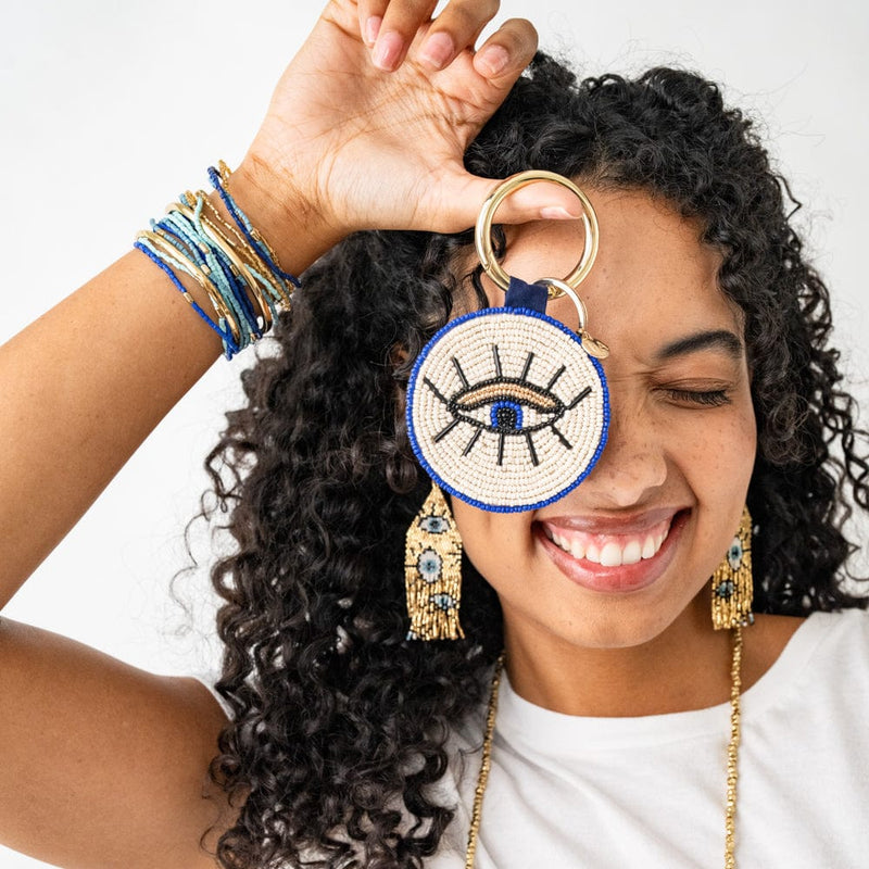 Kelsey Evil Eye Seed Bead Bag Key Ring