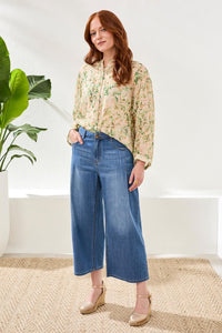 Audrey Pleated Crop Wide Leg Jeans