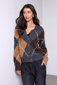 BLUE THREAD by Tribal Diamond Pattern Button Front Knit Cardigan