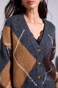 BLUE THREAD by Tribal Diamond Pattern Button Front Knit Cardigan