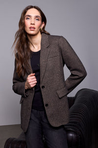 BLUE THREAD by Tribal Herringbone Notched Lapel Tweed Blazer