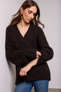 BLUE THREAD by Tribal Oversized Chunky Ribbed Deep V-Neck Knit Sweater