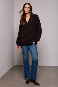 BLUE THREAD by Tribal Oversized Chunky Ribbed Deep V-Neck Knit Sweater