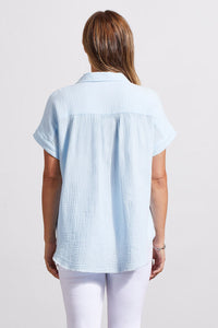 Cotton Gauze Button-Up Shirt With Short Sleeves