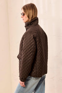 Diamond Quilted Mock Neck Puffer Bomber Coat