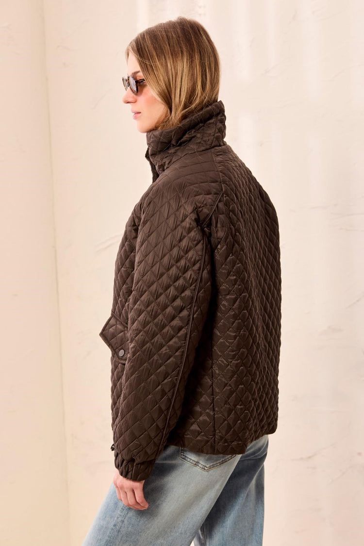 Diamond Quilted Mock Neck Puffer Bomber Coat