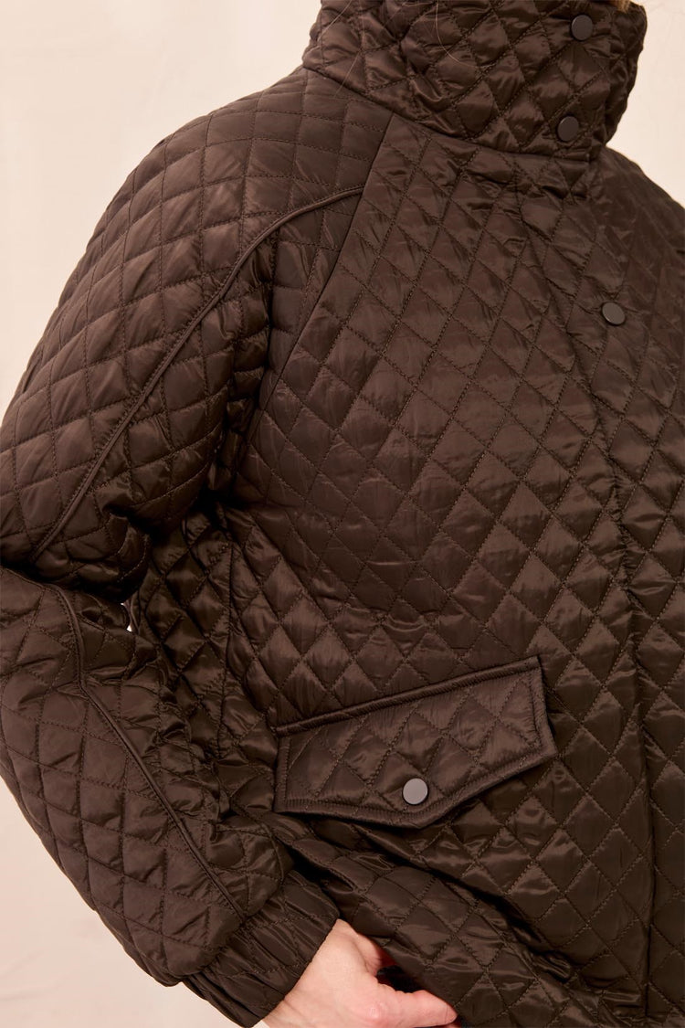 Diamond Quilted Mock Neck Puffer Bomber Coat