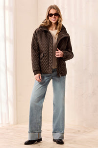 Diamond Quilted Mock Neck Puffer Bomber Coat