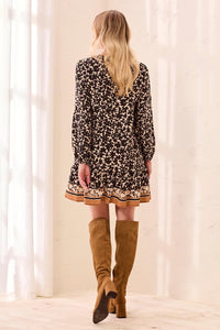 Empire Waist Long Sleeve Split Neck Tunic Dress