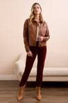 Faux Leather Button-Front Collar Jacket