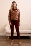 Faux Leather Button-Front Collar Jacket
