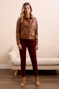 Faux Leather Button-Front Collar Jacket
