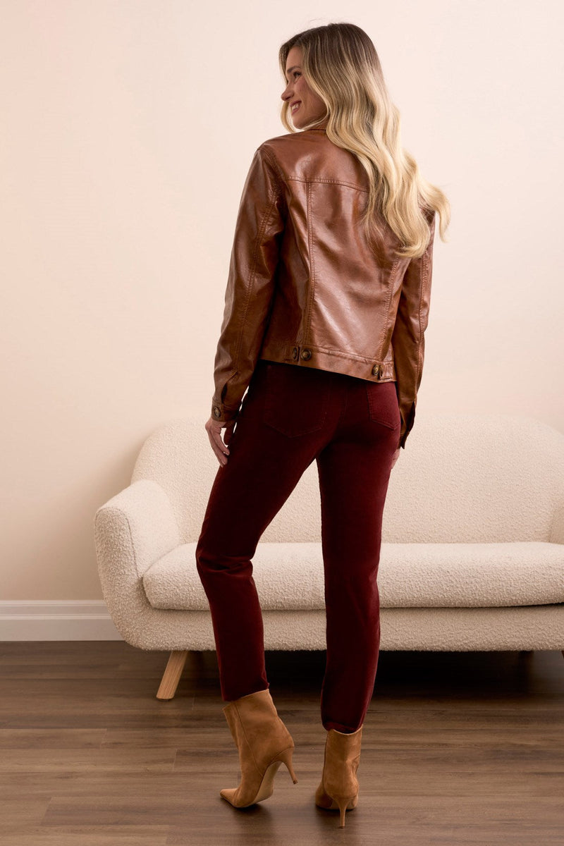 Faux Leather Button-Front Collar Jacket