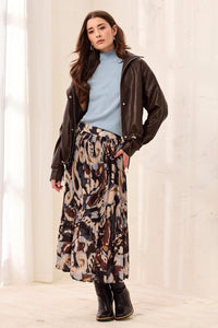 Flowy Plisse Printed Crepe Skirt