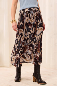 Flowy Plisse Printed Crepe Skirt