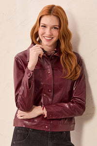 Lined Faux Leather Button Front Jacket