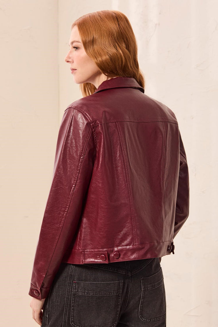 Lined Faux Leather Button Front Jacket