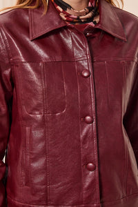 Lined Faux Leather Button Front Jacket