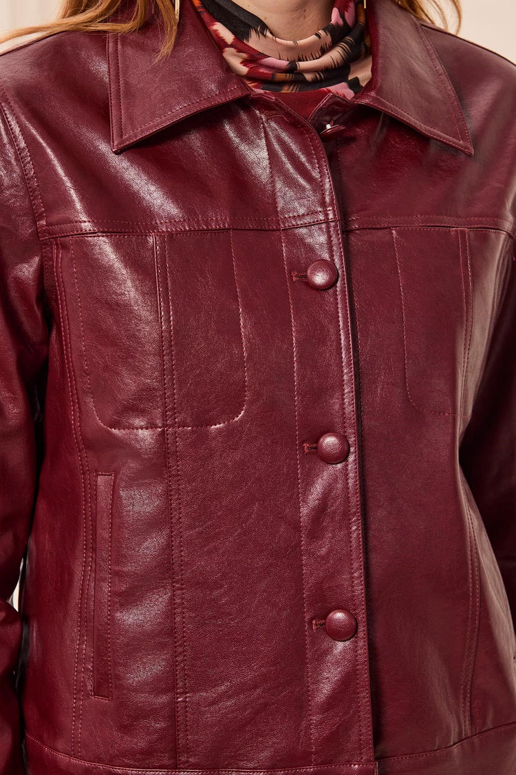 Lined Faux Leather Button Front Jacket