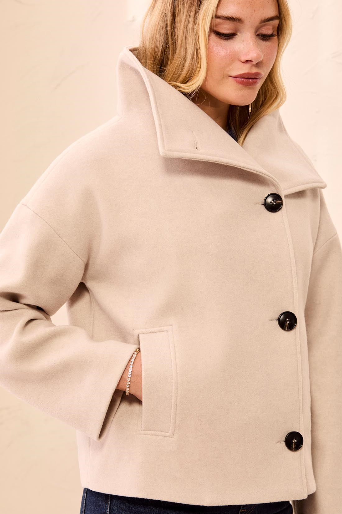 Lofty Knit Funnel Neck Button Front Jacket
