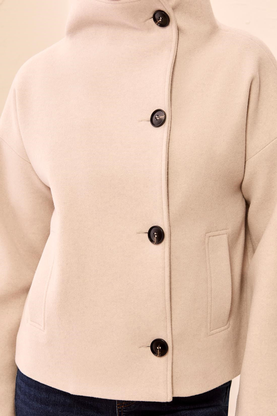 Lofty Knit Funnel Neck Button Front Jacket