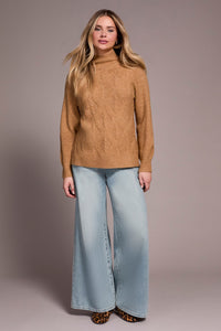 long Puff Sleeve Mock Neck Sweater