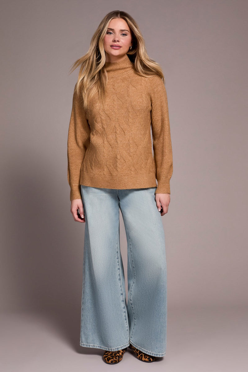 long Puff Sleeve Mock Neck Sweater