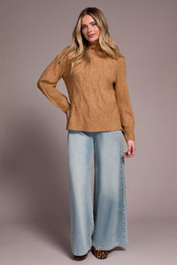 long Puff Sleeve Mock Neck Sweater