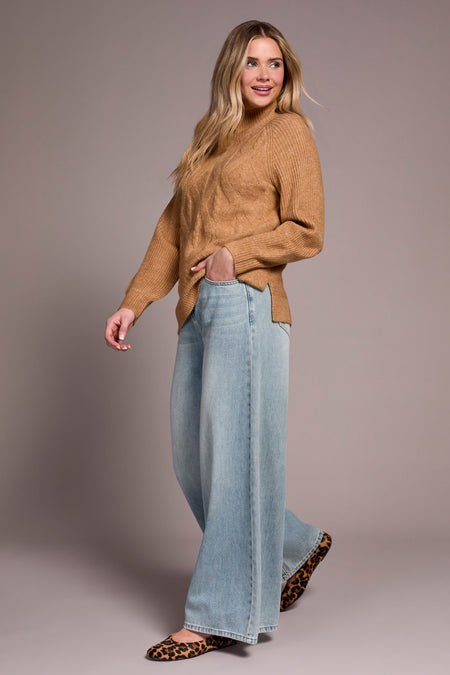 long Puff Sleeve Mock Neck Sweater