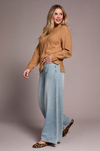 long Puff Sleeve Mock Neck Sweater