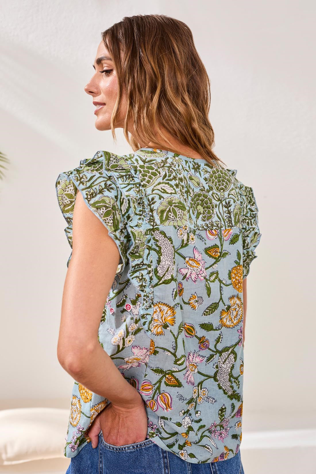 Poplin Novelty Blouse With Frill Cap Sleeves