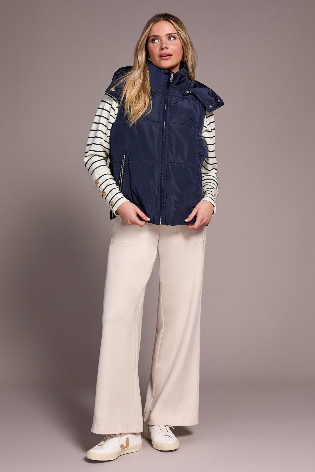 Quilted Puffer Vest With Removable Hood