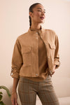 Slub Twill Zip-Front Mock Neck Jacket