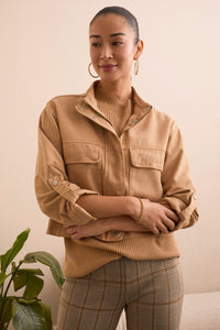 Slub Twill Zip-Front Mock Neck Jacket