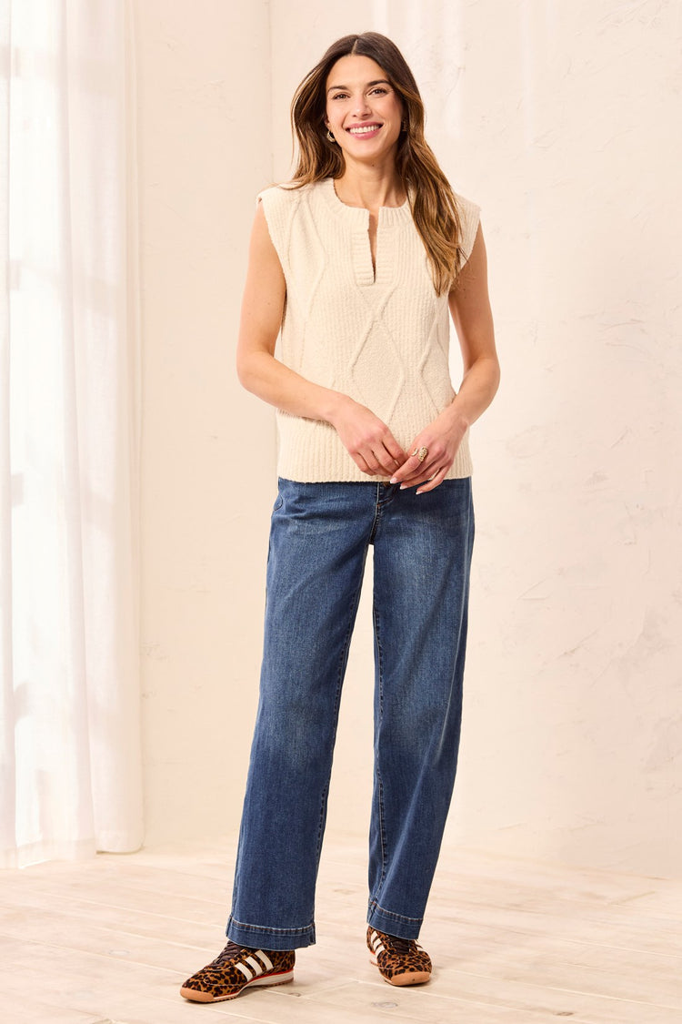 Soft Split Crew Neck Sleeveless Sweater
