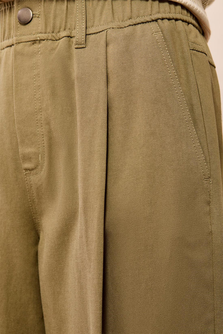 Twill Pleated Barrel Pants