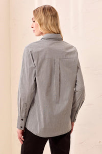 Striped Stretch Poplin Long Sleeve Button Front Shirt