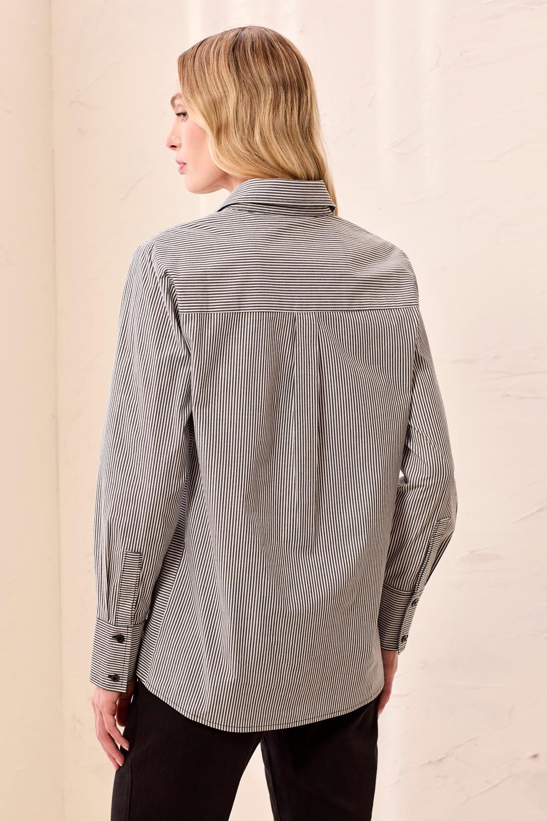 Striped Stretch Poplin Long Sleeve Button Front Shirt