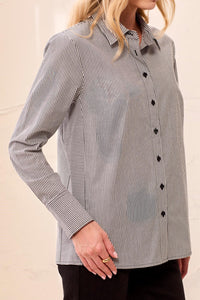 Striped Stretch Poplin Long Sleeve Button Front Shirt
