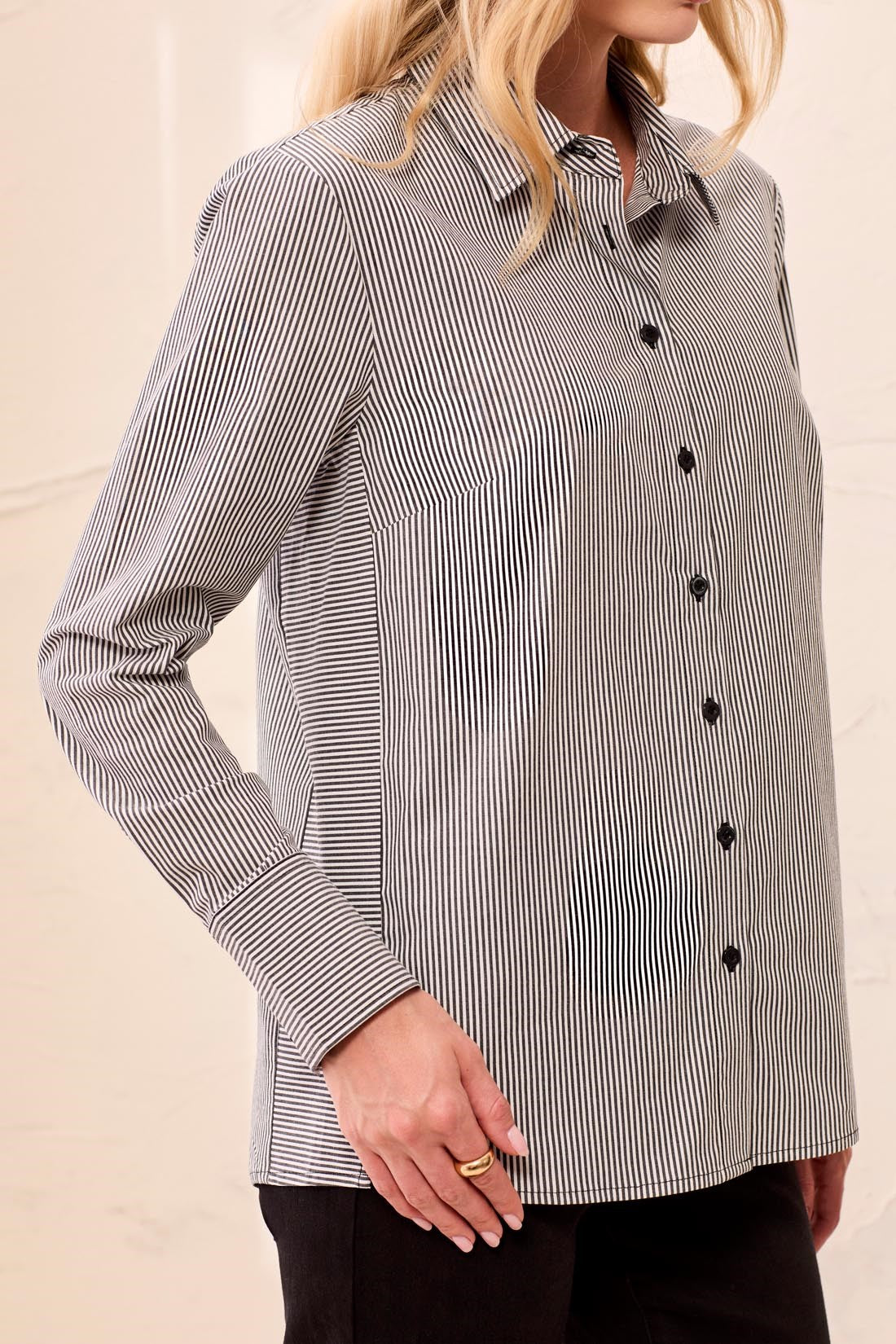 Striped Stretch Poplin Long Sleeve Button Front Shirt