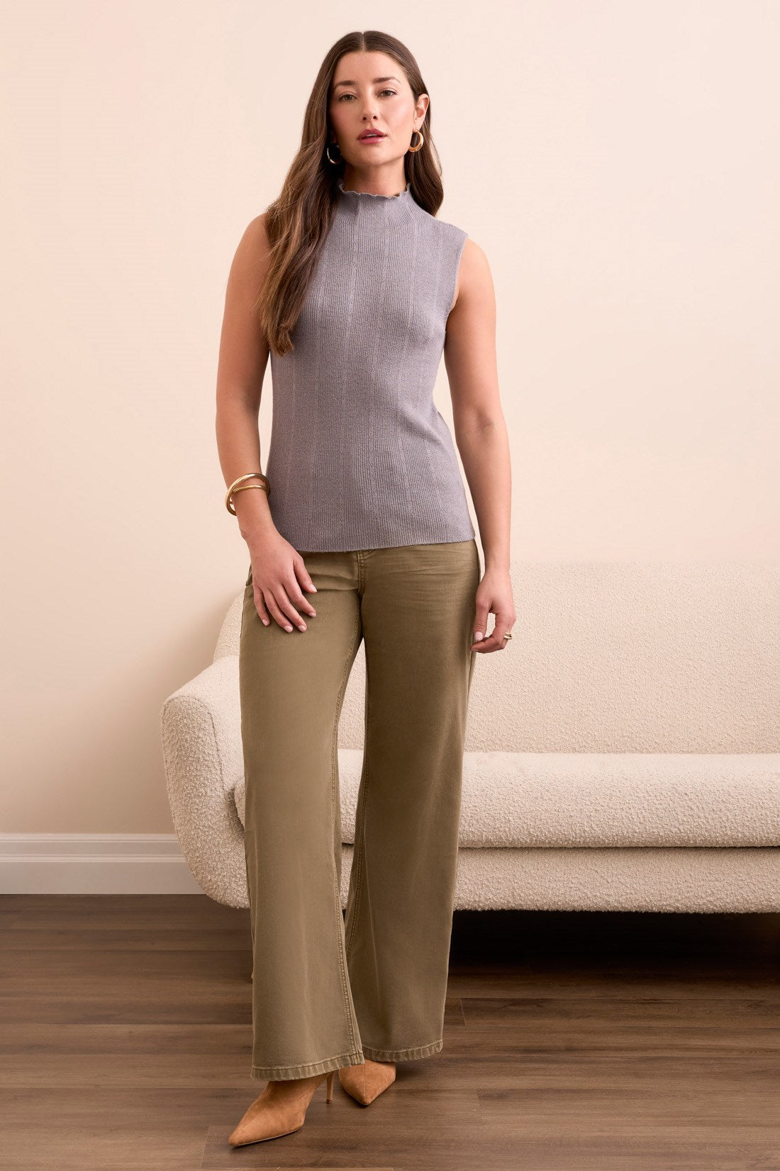 Textured Sleeveless Mock Neck Top