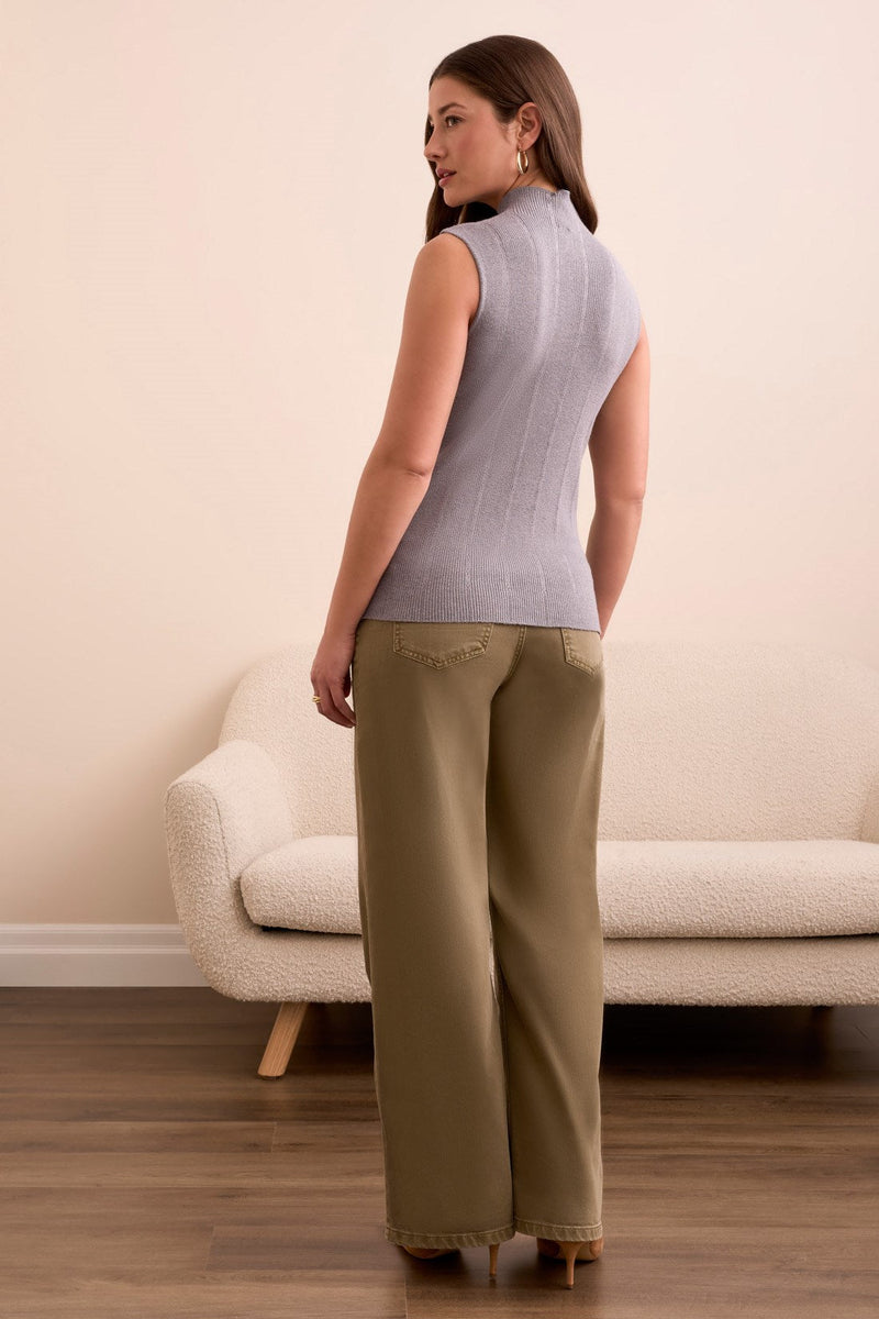 Textured Sleeveless Mock Neck Top