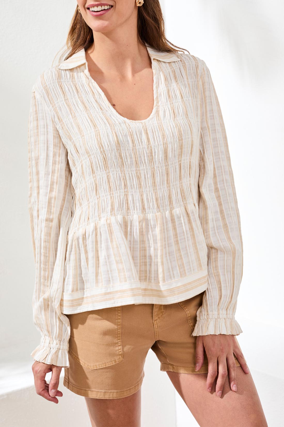 Long Sleeve Smocked Blouse